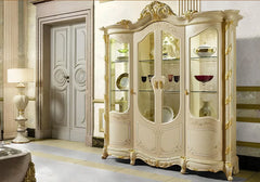 Luxury Italian Design Solid Teak Wood Carving Vitrine