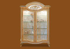 Royal Classic Italian Style Solid Teak Wood Carving Vitrine