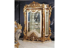 Luxury European Style Solid Teak Wood Hand Carving Vitrine