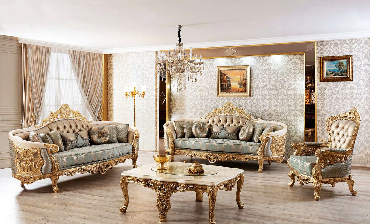 Luxury Antique Design Solid Teak Wood Carving Sofa Set