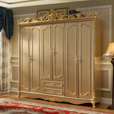 Classic European Style Teak Wood Glossy Wardrobe