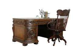 Opulent Hand Carved Teak Wooden Office Desk