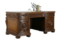 Opulent Hand Carved Teak Wooden Office Desk