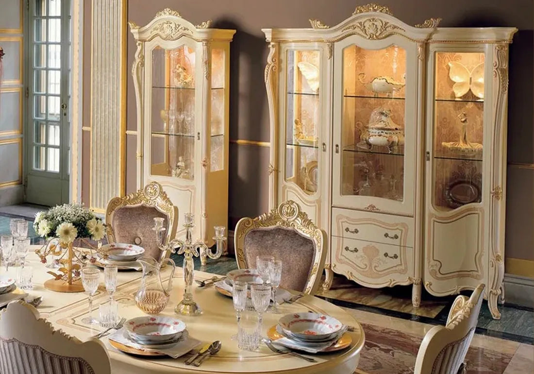 Luxury Italian Style Solid Teak Wood Vitrine