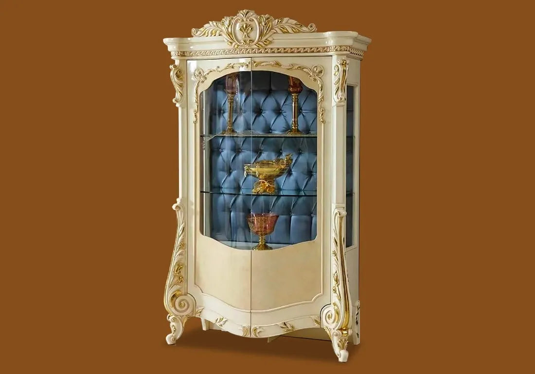 Luxury Italian Design Solid Teak Wood Hand Carving Vitrine