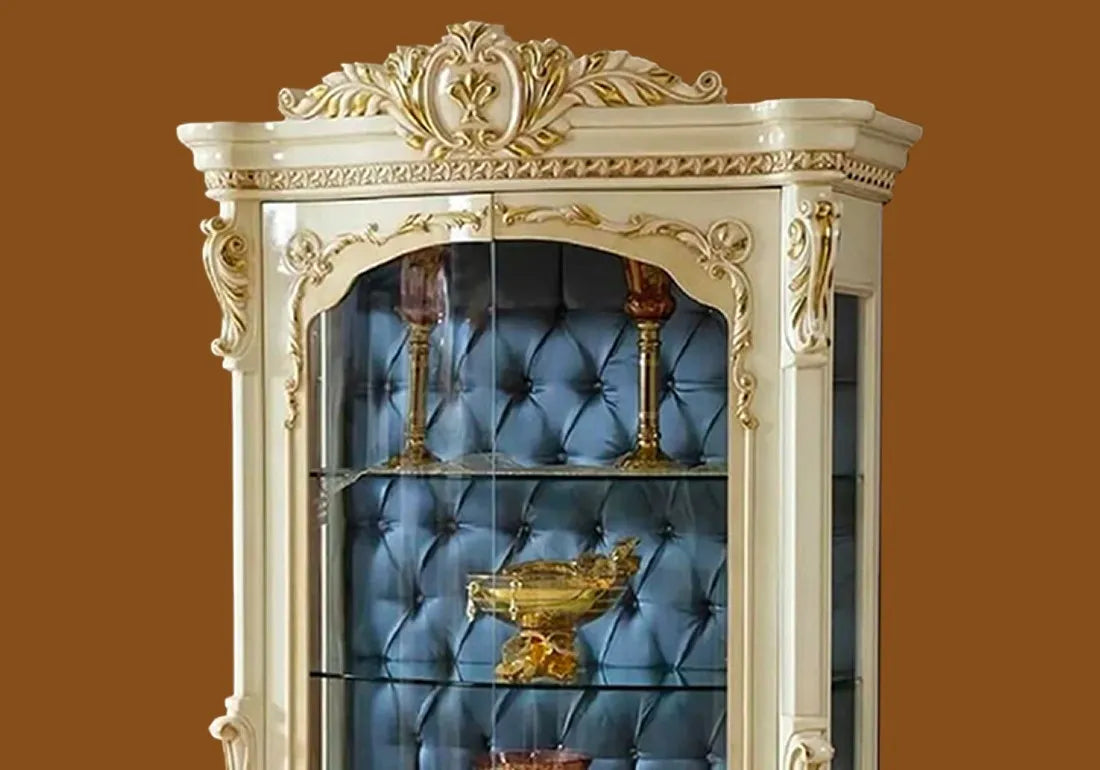 Luxury Italian Design Solid Teak Wood Hand Carving Vitrine