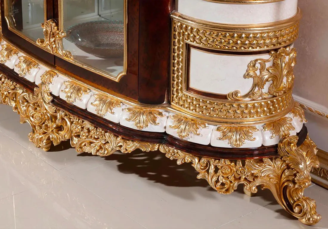 Luxury Classic European Style Solid Teak Wood Carving Vitrine