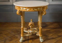 Luxury Solid Teak Wood Carving and Louis XVI Style Side Table