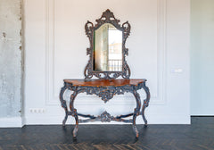 Classic Charm Carved Teak Console With Mirror