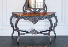 Classic Charm Carved Teak Console With Mirror