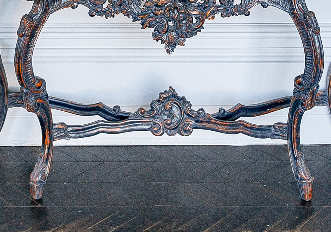 Classic Charm Carved Teak Console With Mirror