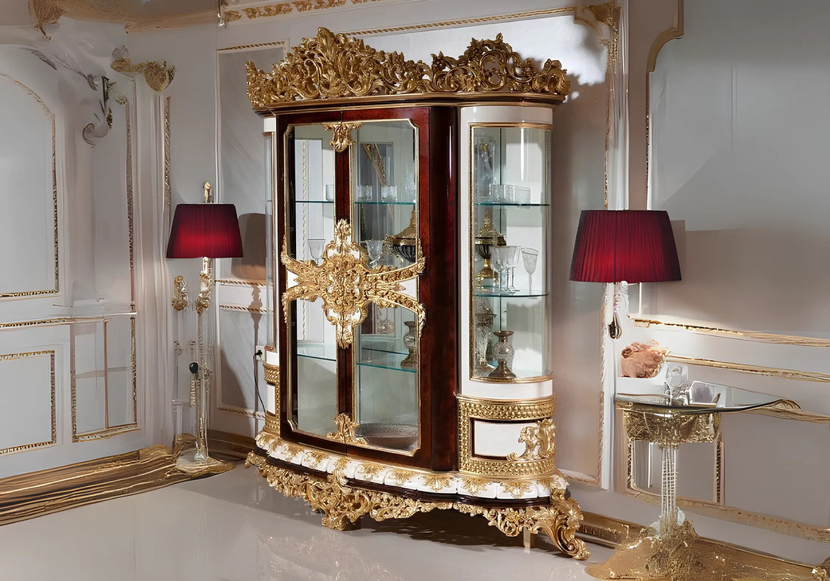 Luxury Classic European Style Solid Teak Wood Carving Vitrine