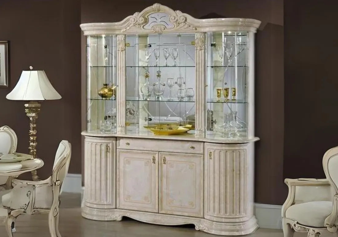 Royal Italian Luxury Classic Solid Teak Wood Hand Carving Vitrine