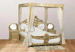 Luxurious Gold Polished Wooden Bed Set