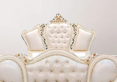 Regal White and Gold Teak Wood Bed Set