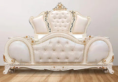 Regal White and Gold Teak Wood Bed Set