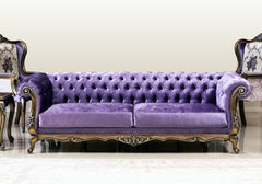 Majestic Handcrafted Wooden Purple Velvet 3 Seater Sofa