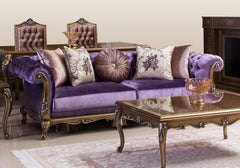 Majestic Handcrafted Wooden Purple Velvet 3 Seater Sofa