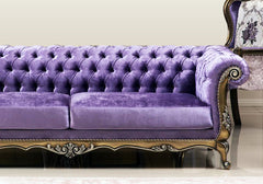 Majestic Handcrafted Wooden Purple Velvet 3 Seater Sofa