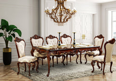 Luxury Solid Wood Handcrafted Carved Dining Table Set