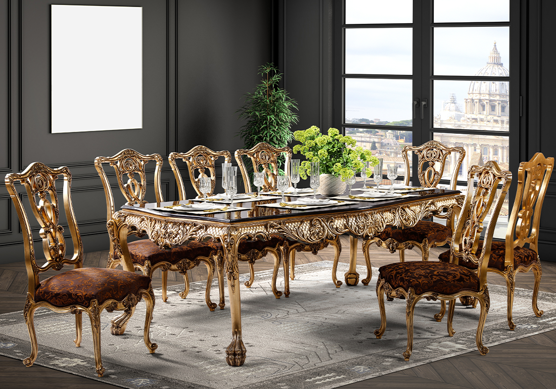 Luxury Handcrafted Solid Teak Wood Dining Table Set