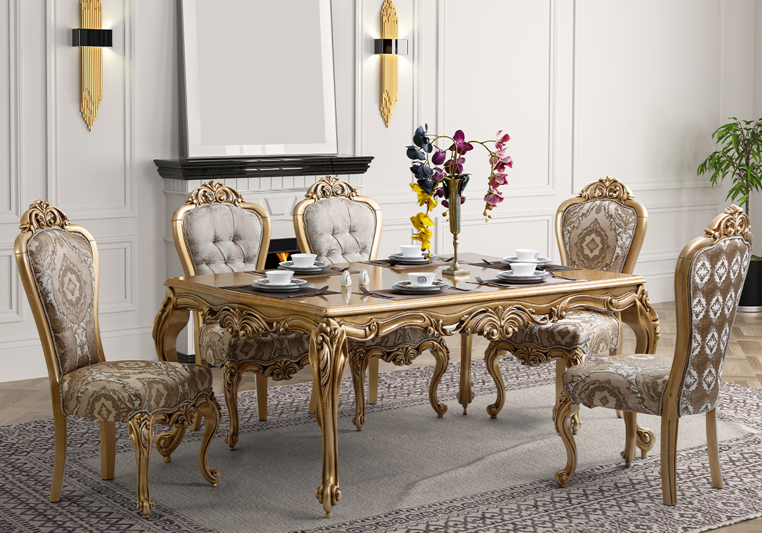 Royal Handcrafted Wooden Carved Dining Table Set