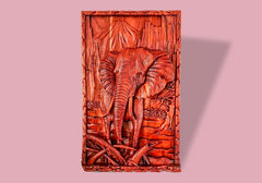 Antique Elephant Tusk Teakwood Wall Art Sculpture