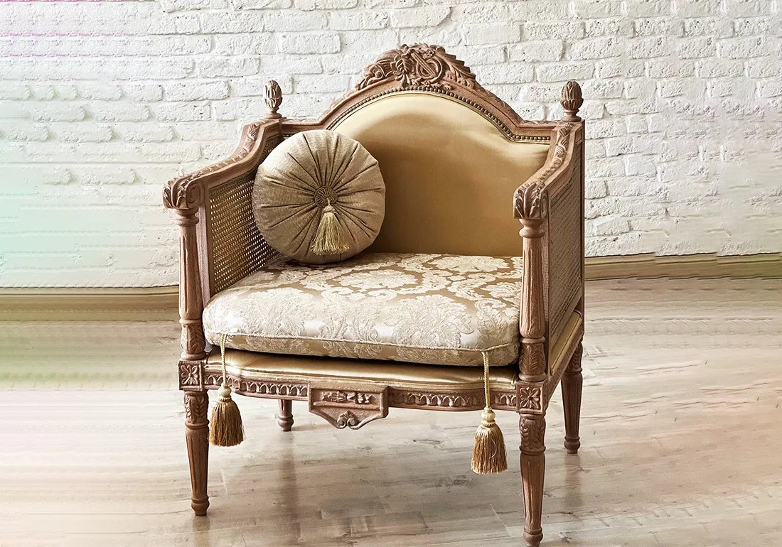 Classic Teak Wood Carving 1 seater Sofa Set