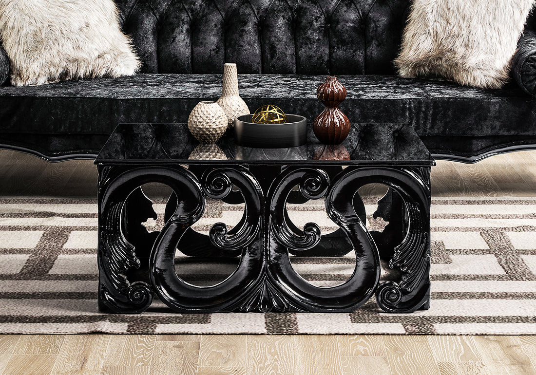 Majestic Elegance Premium Look Wooden Black Sofa Set Center Table