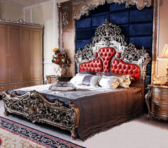 a wooden hand carving bed set