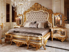 A gold handcarved bed set