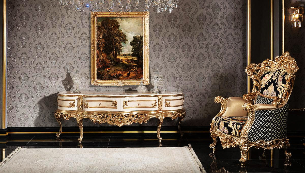 Classic European Style Glossy Carving TV Cabinet