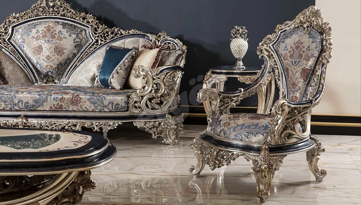 Royal Living Room Solid Wooden Carving Sofa Set