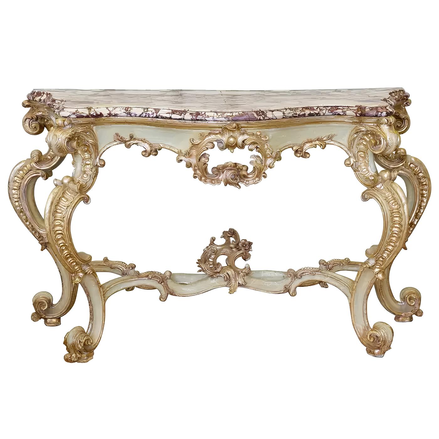 Royal Luxury Louis XV Gilded and Painted Console Table