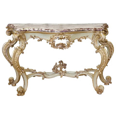Royal Luxury Louis XV Gilded and Painted Console Table