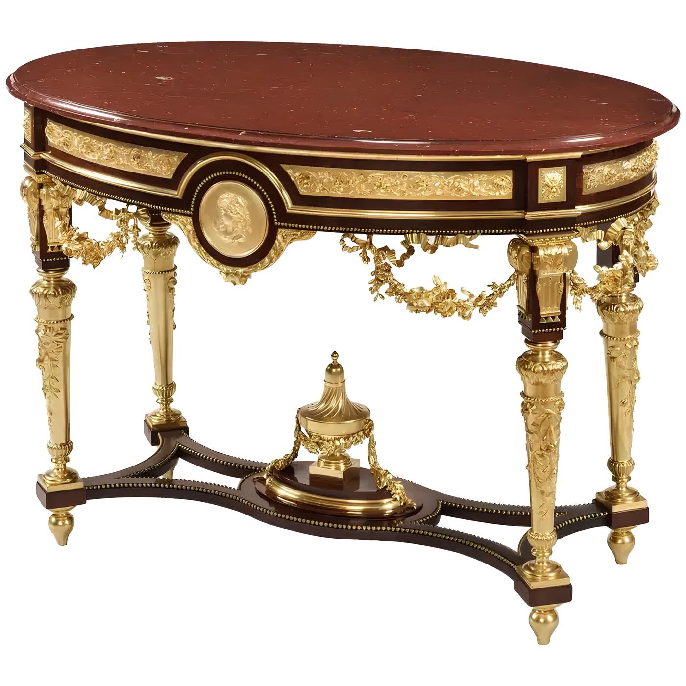 Luxury Solid Teak Wood Hand Carving Oval Console Table