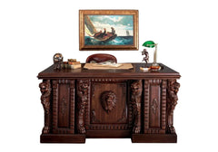Antique Hand Crafted Teak Wooden Office Desk