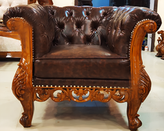 Single Seater Hand Carved Leather Sofa Set