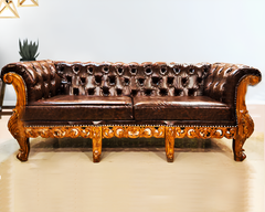 3 Seater Hand Carved Leather Sofa Set