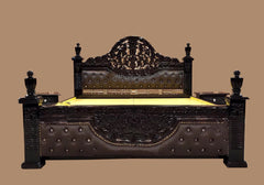 Finely Carved Designer Wooden King Bed Set