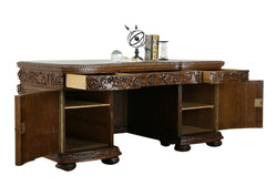 Opulent Hand Carved Teak Wooden Office Desk