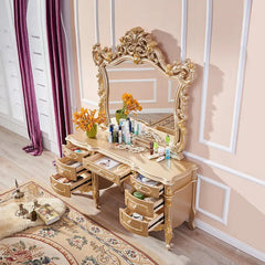 Luxury Modern European Style Glossy Carving Dressing Table