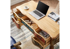 Colorful Teak Wooden Hand Crafted Office Table