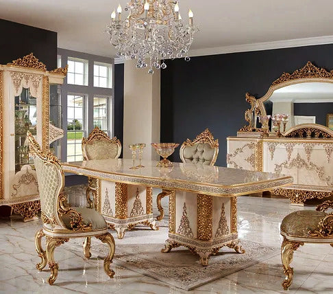 Luxury Modern Solid Teak Wood Carving Dining Table Set – Healsway