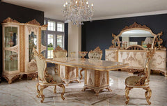 Luxury Modern Solid Teak Wood Carving Dining Table Set