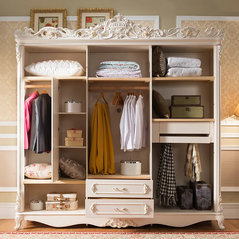 Classic European Style Teak Wood Glossy Wardrobe