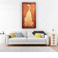 Graceful Wooden Golden Peacock Wall Art Decoration