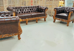 Classical Hand Carved Leather Sofa Set