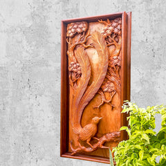 Artistic Style Hand Carved Teakwood Bird Wall Decor