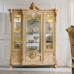 Royal Luxury Classic Italian Style Solid Teak Wood Vitrine